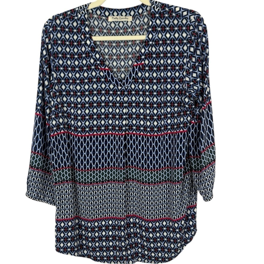 Betty Barclay Blue Red and White Relaxed Graphic Tunic Size Medium